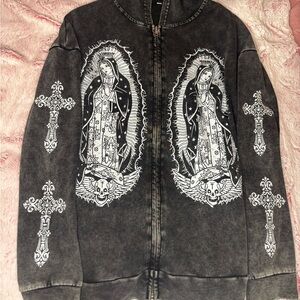 Black Hoodie with Religious Print